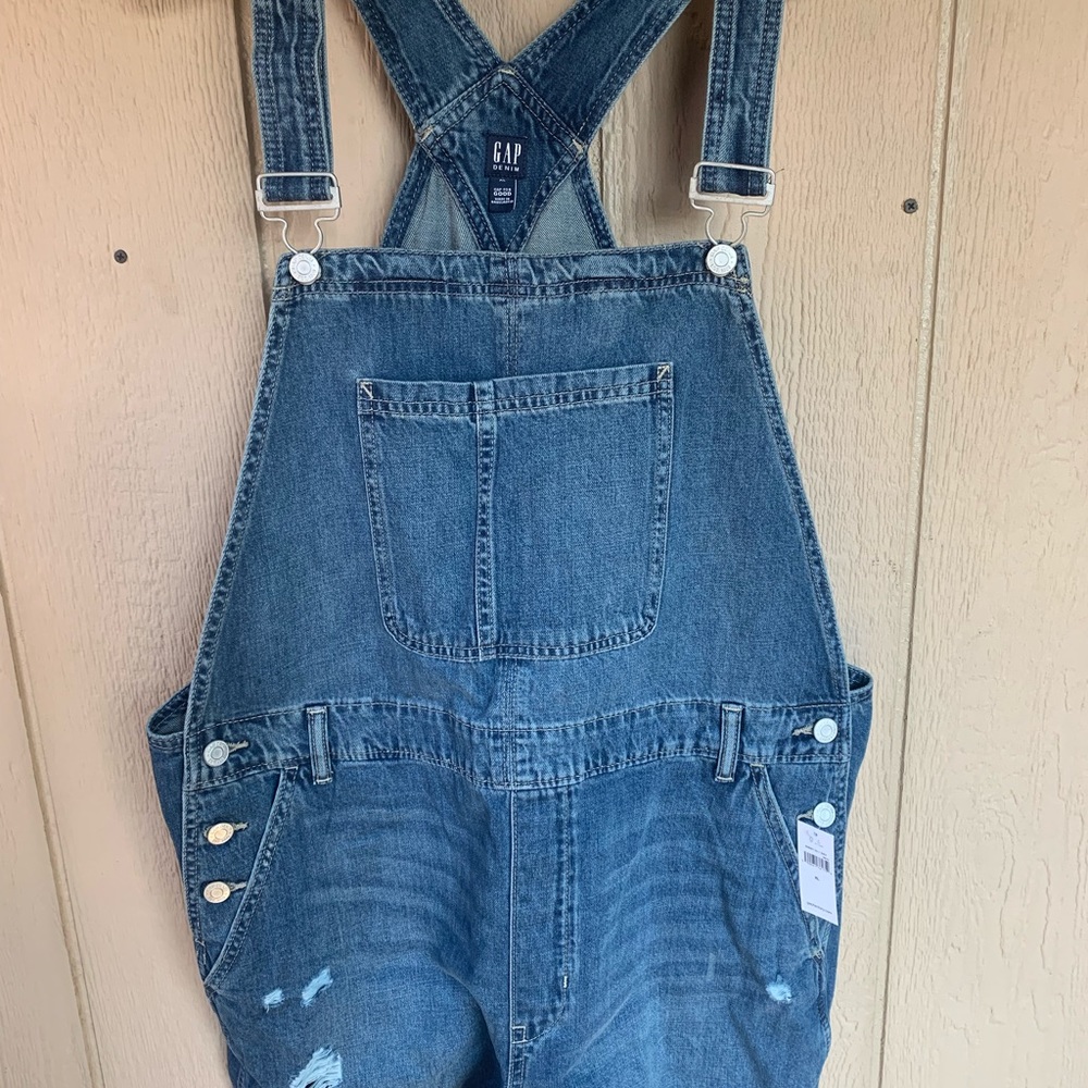 Gap distressed overall shorts